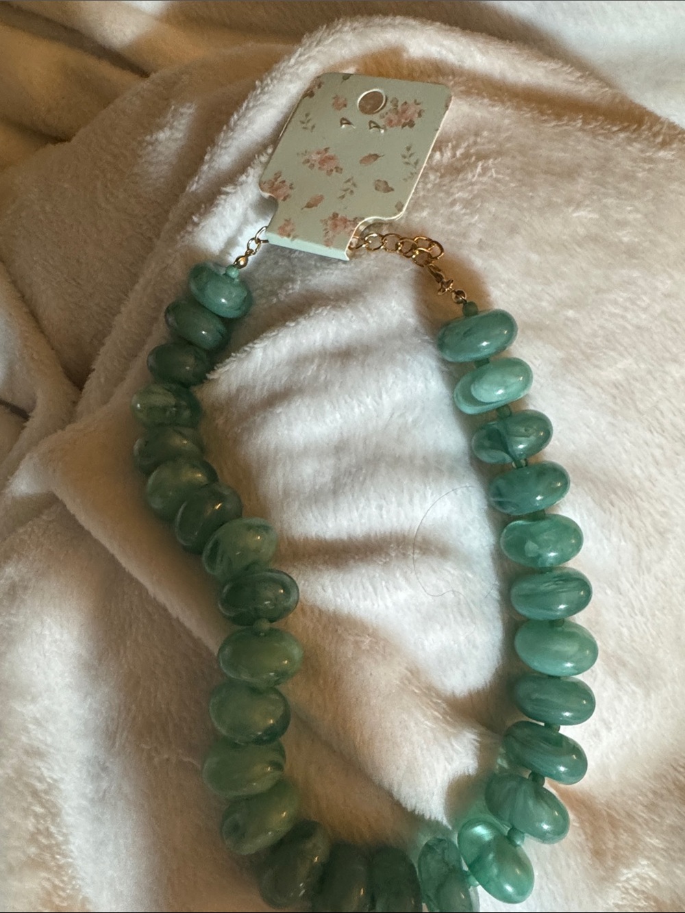 Handmade Green Glass Bead Necklace - Chunky Aqua Statement Necklace - Picture 3 of 3